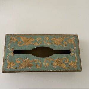 Vintage Florentine Gold and Sage Green Wooden Rectangular Tissue Box